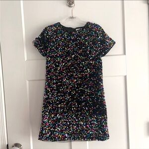 Lola + The Boys Black Multicolor Sequin Short-Sleeve Dress